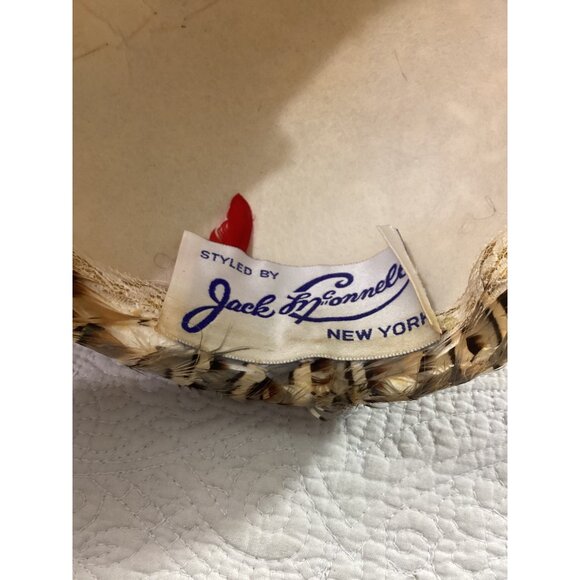 Vintage Jack McConnell Feather Hat W/Rhinestone Accents*Cream Feathers*Halloween - Picture 7 of 10